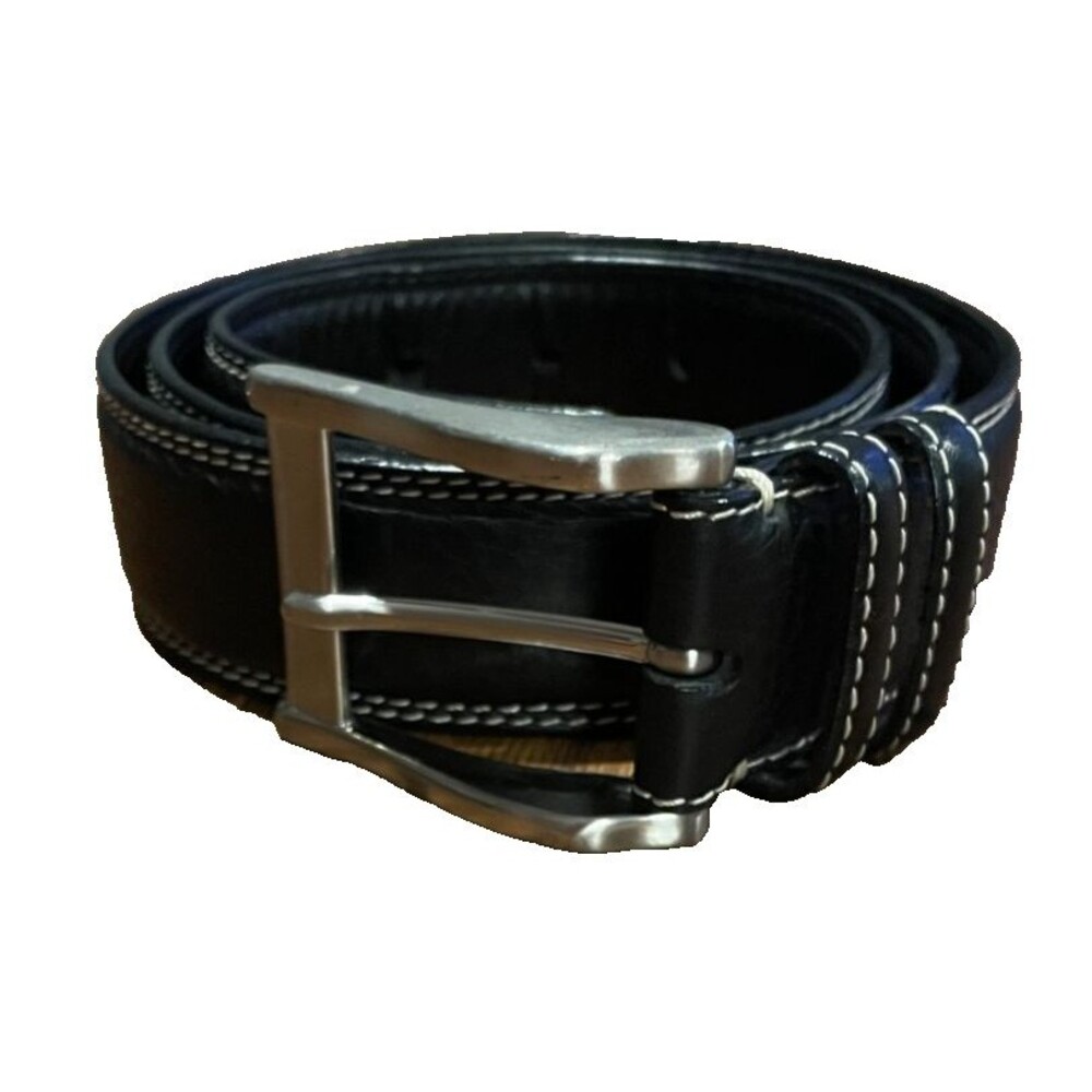 Tommy Bahama Men’s Black Leather Belt Size 38 Large White Stitching EUC